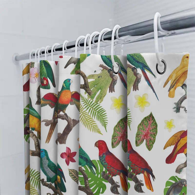 Vivid Parrot Shower Curtain: Waterproof Fabric with Tropical Bird Design Decorative Bath Rug Made from Recycled Plastic