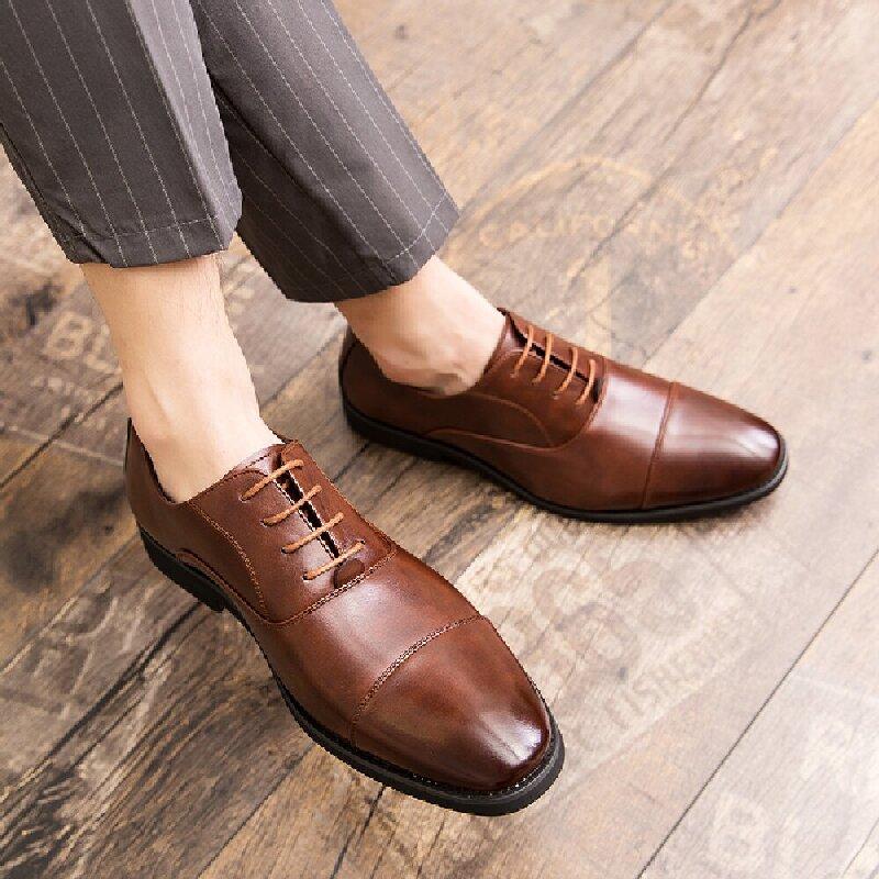 Classic Men Derby Shoes Men Comfortable Fashionable Leather Shoes Business Office Brand Men Shoes Black Brown Size 38-48