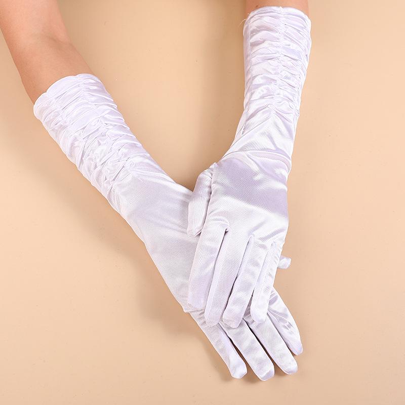 Sommer Sonnenschutz Satins Brauthandschuhe – Lange gefaltete Fingerhandschuhe für Hochzeiten, Partys und Modeveranstaltungen