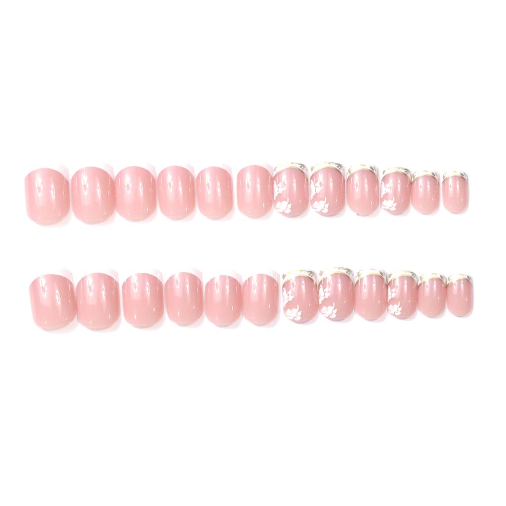 European And American Manicure, Nail Piece Small Fresh Flower Classic French Short Nail Square Nail, Wearing Nail