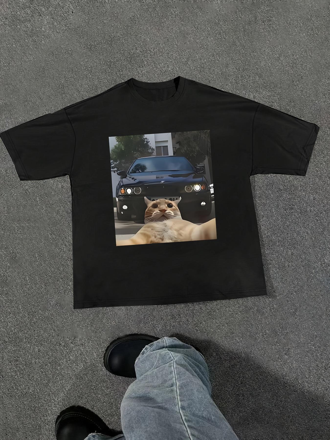 

Мужская повседневная футболка с принтом Машина и паникующий кот , черная, с коротким рукавом, с круглым вырезом, модная уличная одежда, универсальная для всех сезонов 4XL