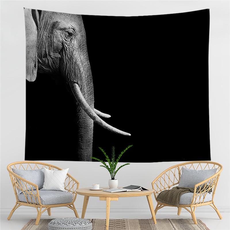 Black and White Elephant Print Pattern Tapestry Bohemian Style Wall Hanging Mandala Polyester Living Room Decoration Tapestry