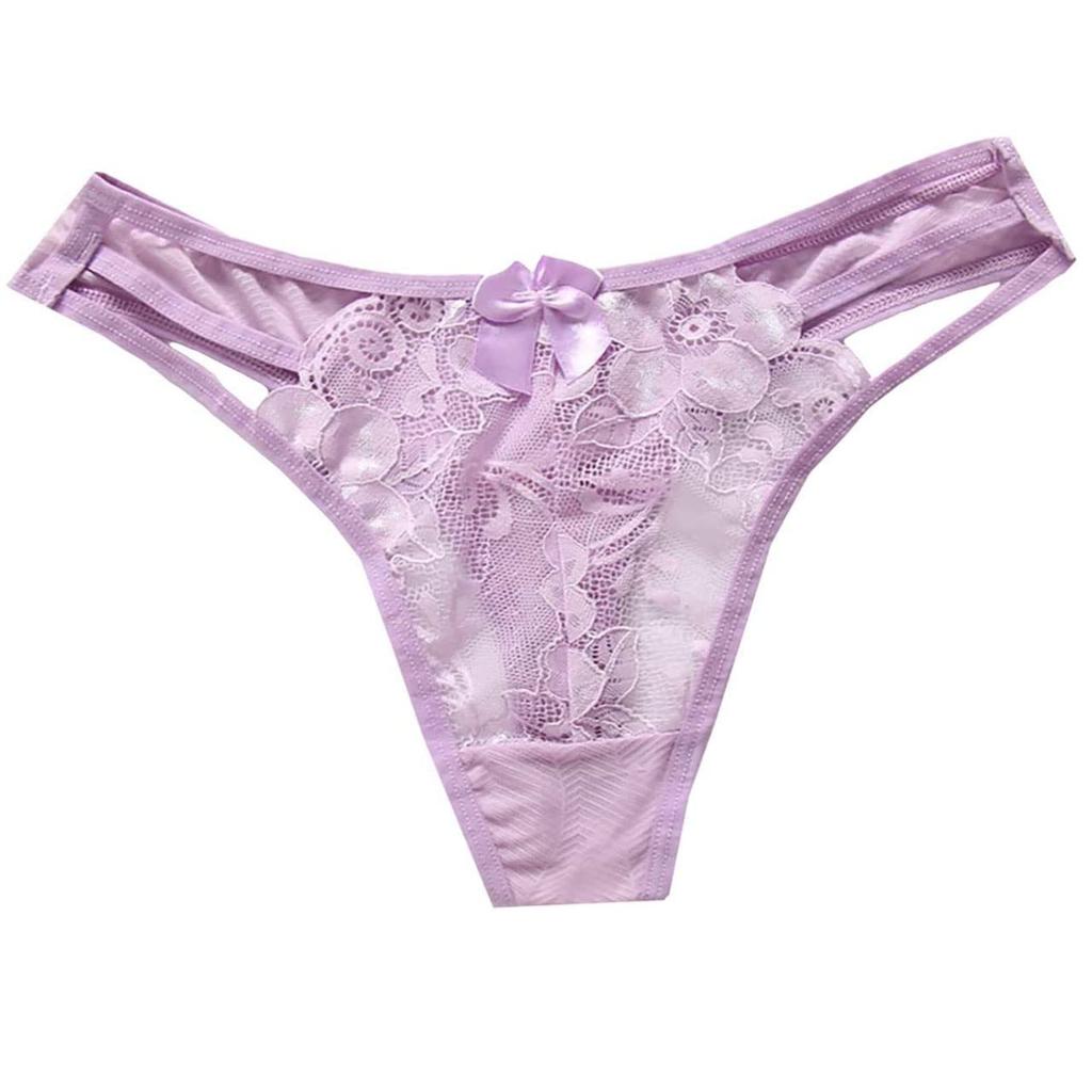 WHITE FANG Panties with Sexy TT220 Women's T-Back See-Through Ribbon, Lingerie, (Purple)