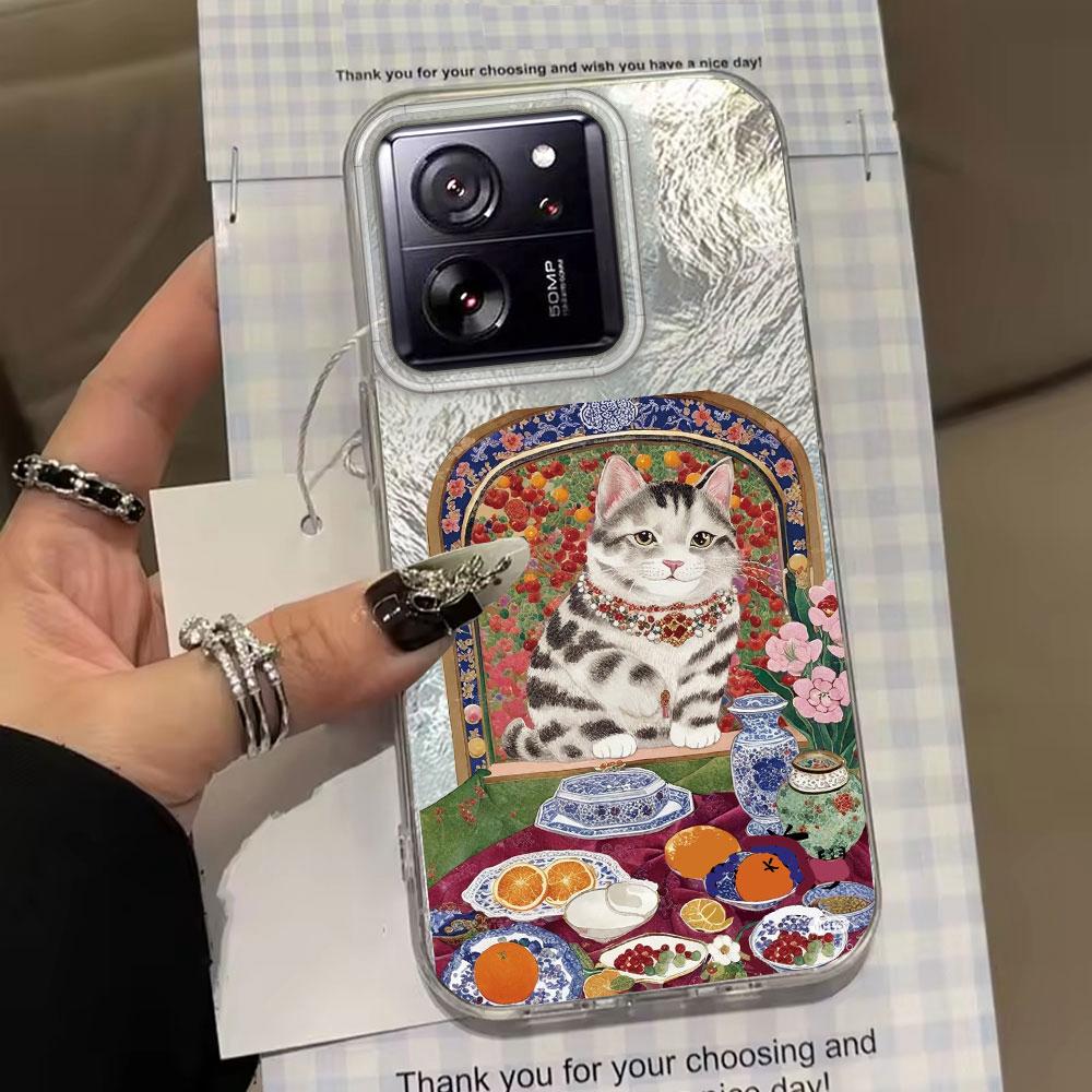 Retro Purple Cat Flower Women Phone Case for Xiaomi 13T 14T 11 Lite Poco X5 M6 Pro X6 X7 X3 Pro NFC C75 C71 C65 C61 M5S Cover