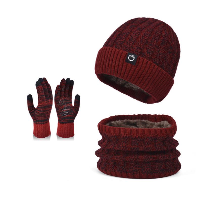 Winter Warm Hat Scarf Three-piece Set Women's Outdoor Fleece Ear Protector Pullover Hat Men's Cold-proof Knitted Wool Hat