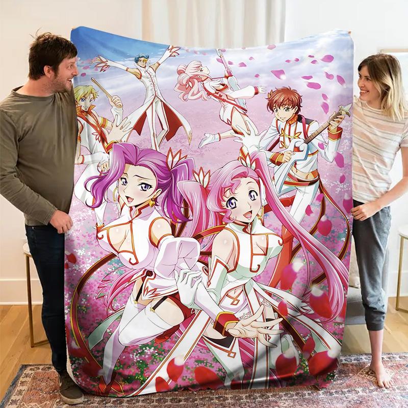 Code Geass Anime Girls Group Flannel Throw Blanket, Soft Blanket for Sofa Bed, Anime Character Petal Print Home Decoration