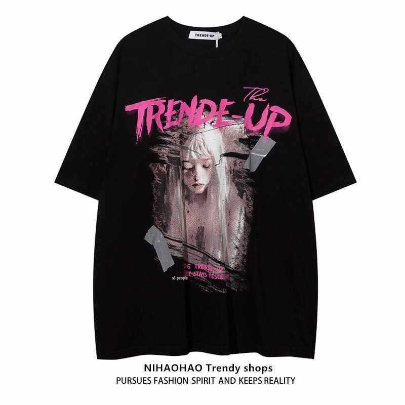 

Unisex Retro European Style Loose Fit Plus Size Short Sleeve T-shirt - Versatile Trendy Outfit for Men and Women M (80-100 jin recommended) чорний