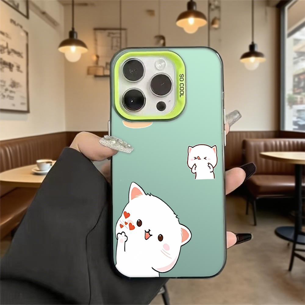 Cute White Cat Cartoons Phone Case for Iphone 16 15 14 13 12 11 Pro Max/Mini Shockproof Anti-Scratch Premium Hard Cover