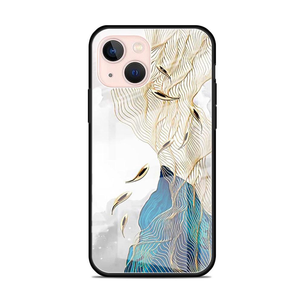 Glass Case For Apple iPhone 14 13 11 12 Pro 7 XR X XS Max 8 6 6s Plus SE 2022 13Pro Tempered Phone Tampa Ginkgo Gold Foil