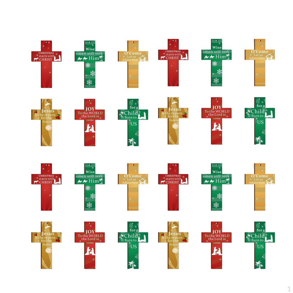 24 Pieces Wood Christmas Tree Cross Pendants Hanging Decoration Winter Theme Xmas