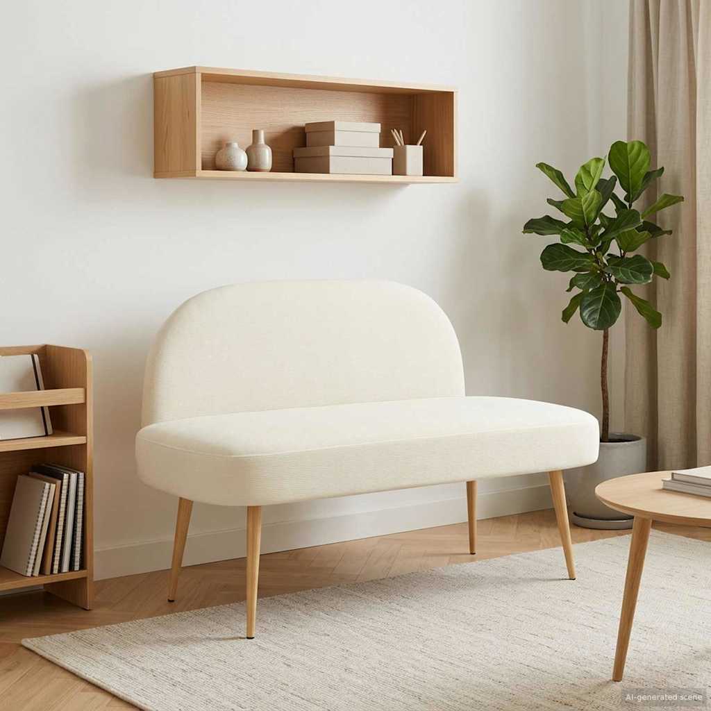 Padded Bench with Backrest Cream 110 X 60 X 76 Cm