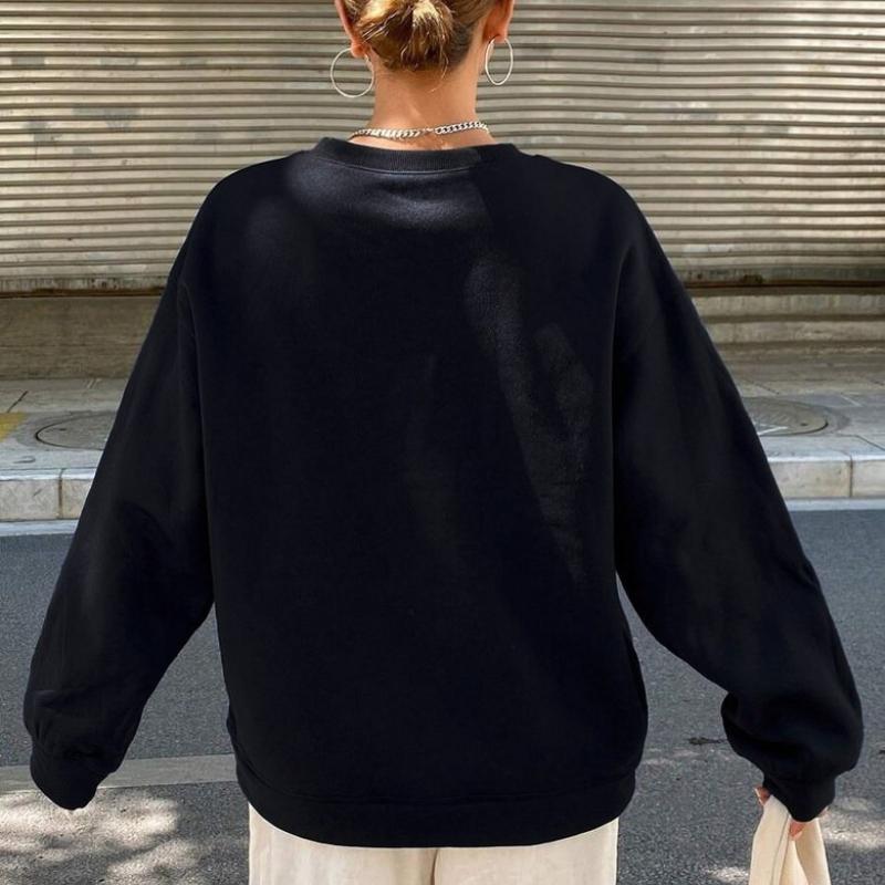 Women's Printed Crew Neck Hoodie, Retro Design & Versatile, Ideal for Street Style Look