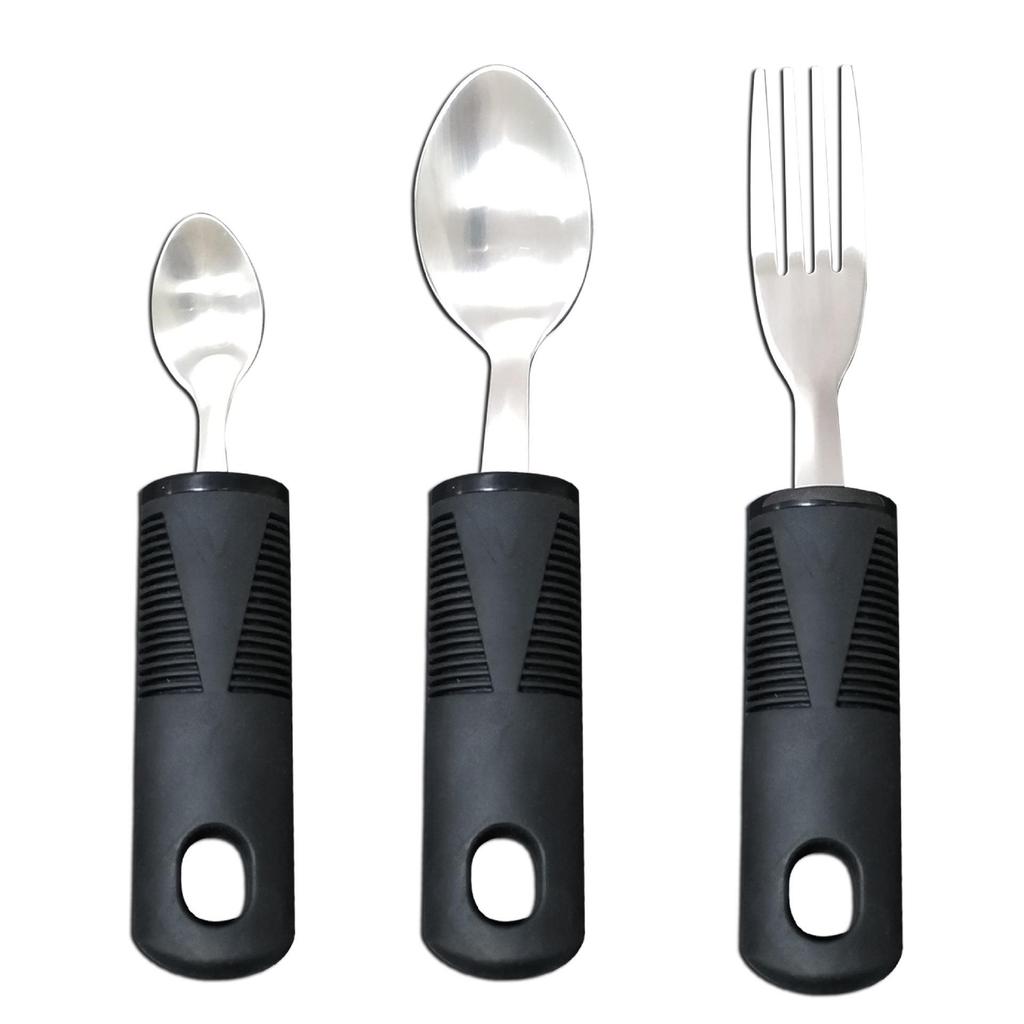 Adaptive Stainless Steel Anti-Tremor Tableware Set: Ergonomic Knife, Fork, Spoon with Rubber and Plastic Handles for Elderly Assistance