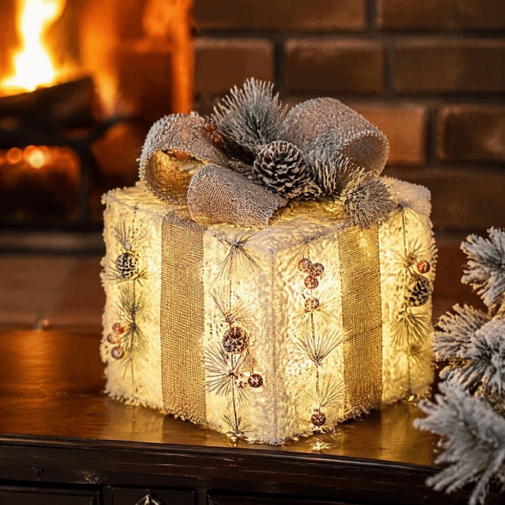 3pcs Plush Design Christmas Light Up Boxes Christmas Decoration Ornament Christmas Decoration