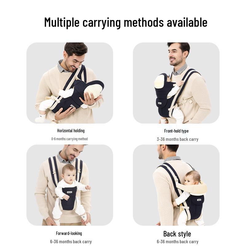 Lightweight 4-Season Baby Carrier with Waist Stool - Multifunctional, Two-Way, Hands-Free Design
