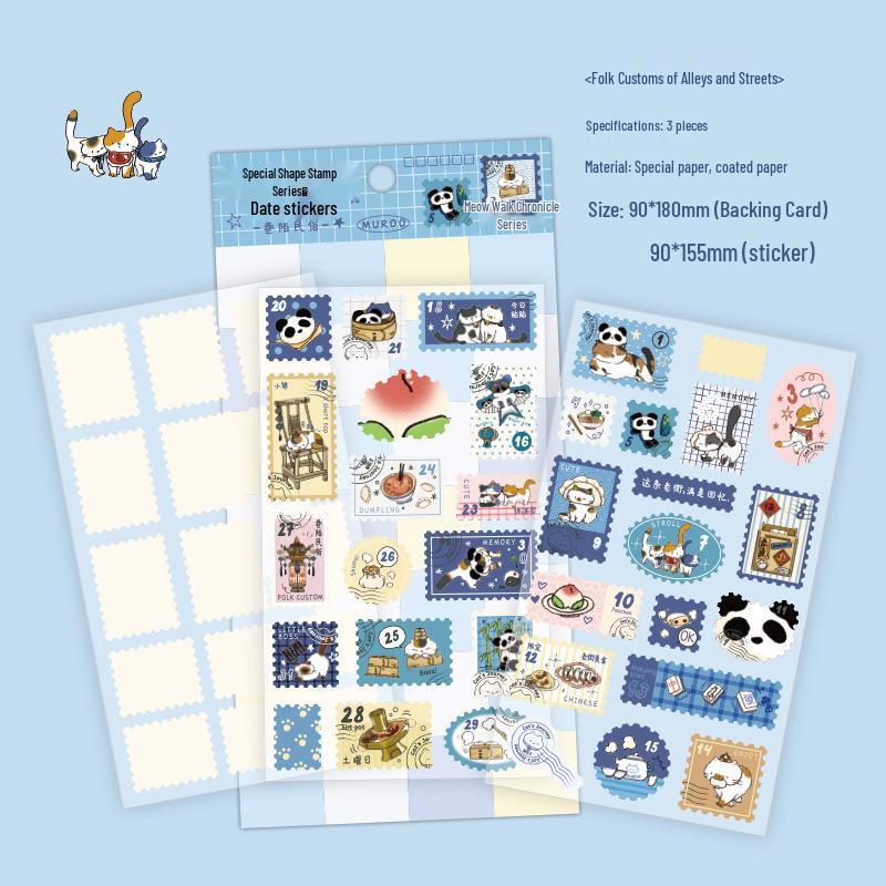 

Mu Ran Shaped Stickers: Date Meow Walk Series - Choose 3 Sheets of Cute Animals for Journal Collage