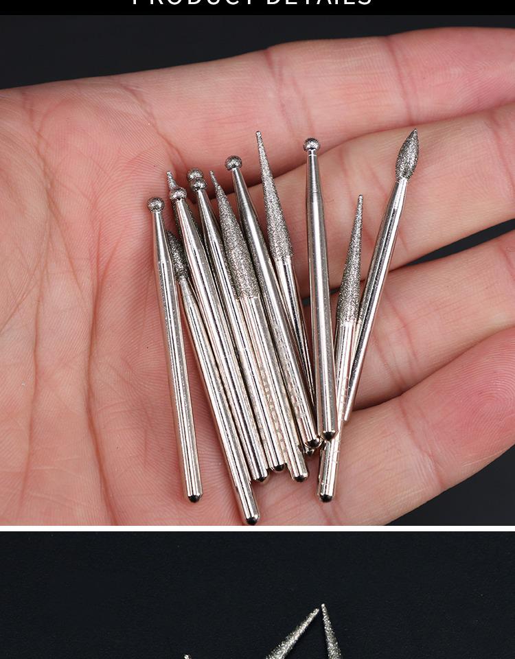 Legierung Jadeschnitzwerkzeug: Schleifnadel mit Diamantbesatz, zylindrisch & spitz, 3 mm