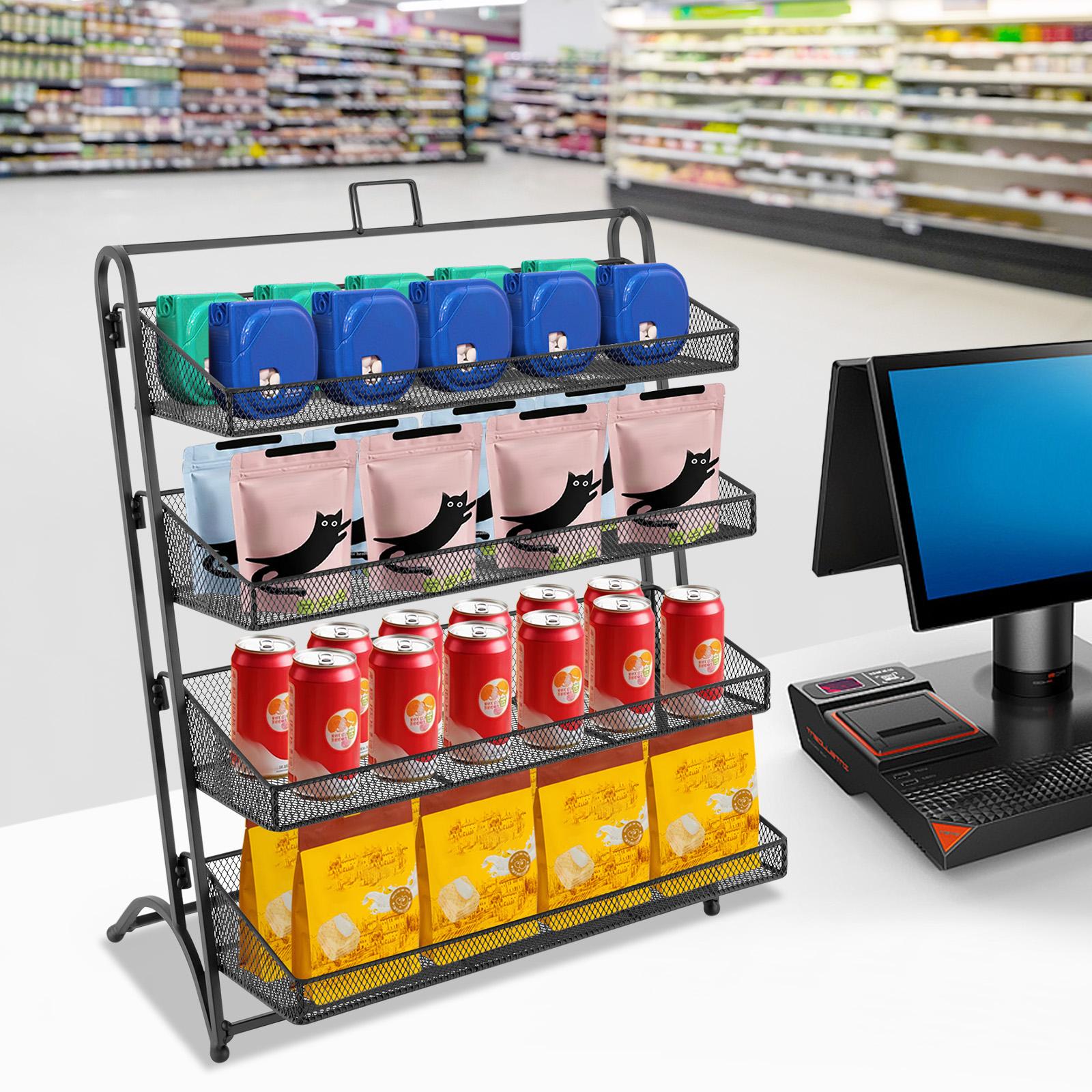 

Черный 4-уровневый современный наклонный стеллаж-дисплей для конфет - Железный настольный органайзер для снеков для витрины супермаркета и магазина 4-tier чёрный