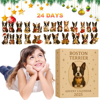 Calendar de Advent de Crăciun Boston Terrier Ornaments Câine Acrilic Plat 2D Calendar de Numărătoare Inversă pentru Advent Cadou pentru Iubitorii de Pomeranian