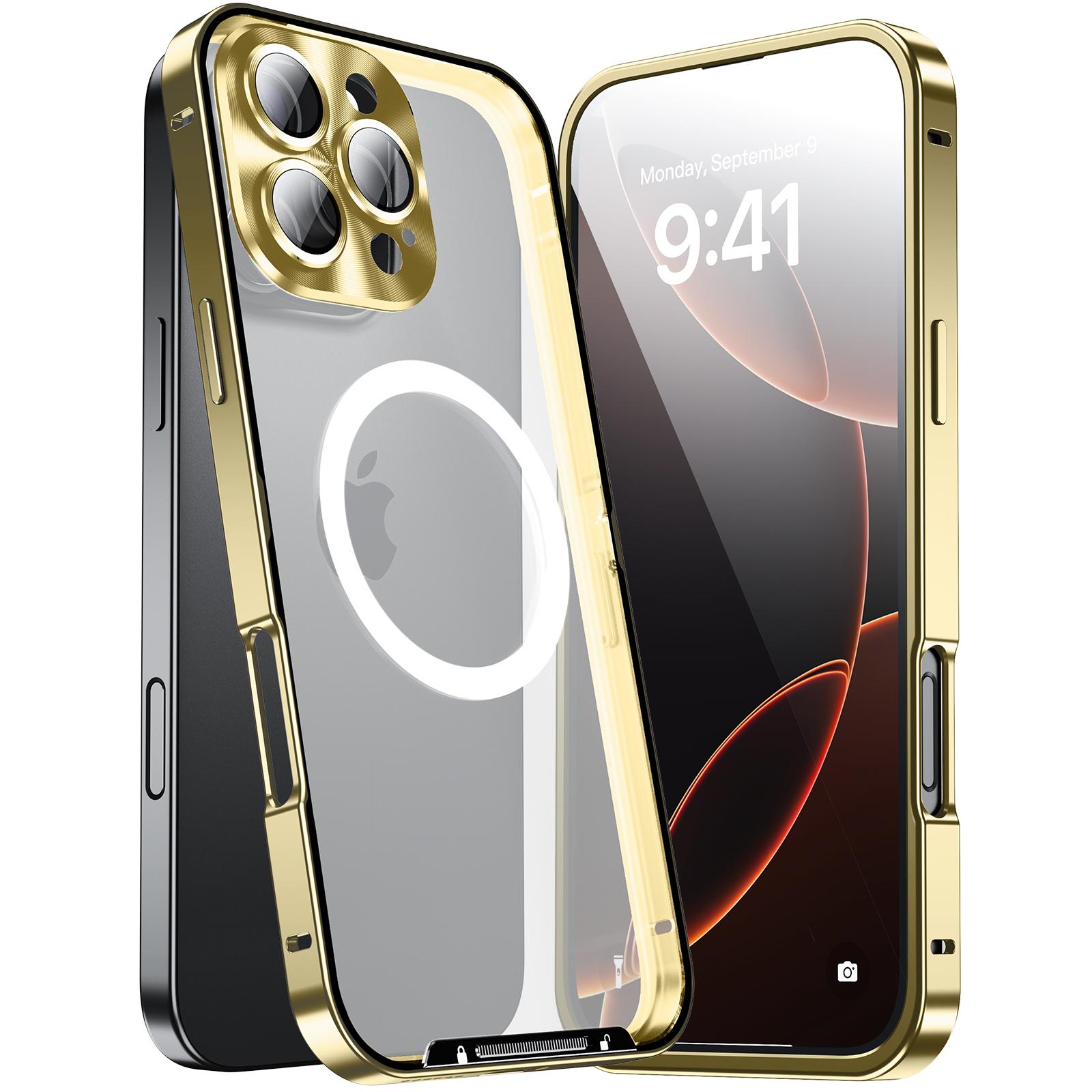 

For iPhone 16 Pro Case Compatible with MagSafe Metal Frame Matte Phone Cover Gold