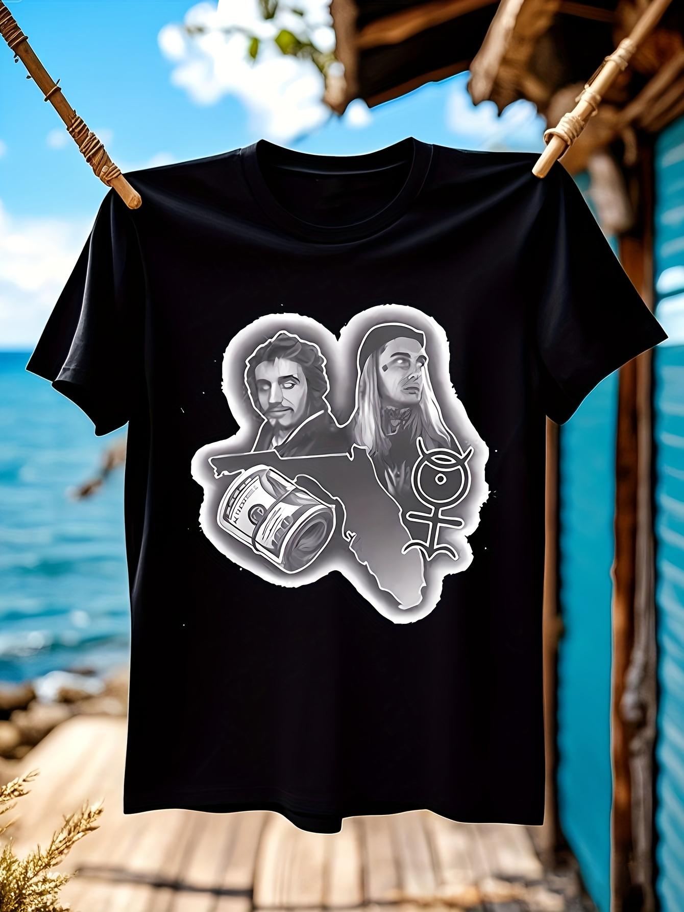 Ghostemane & Pouya Graphic - Black with White Ghostly Faces T-shirt L