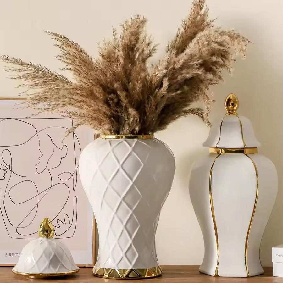 White electroplated ceramic general jar vase decoration for home living room foyer flower arrangement