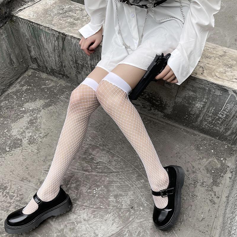 Sexy Black Fishnet Over-the-Knee European Mesh Stockings - Anti-Snag Influencer Style