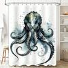 Handgezeichneter Oktopus Duschvorhang Badezimmer Dekoration Wandbehang Wasserdichte Vorhänge für Kinderzimmer Kunstdruck Aquarell Stoff
