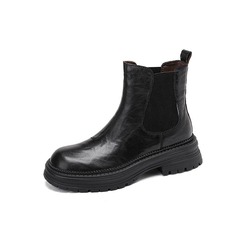 

Мода 2025 Новая женская обувь Натуральная кожа Средний блочный каблук Ботинки челси Осень Зима Черный Коричневый Змеиный При круглом носке Слипоны Ботильоны 40 чёрный