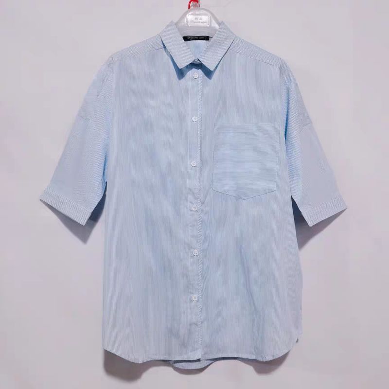 

Export Export Original Order Leftover Stock Color Stripes Long Sleeves Shirt Women s Western Style All-Matching Casual Tops Spring New Sunscreen Light blue pinstripe pure cotton half sleeves L