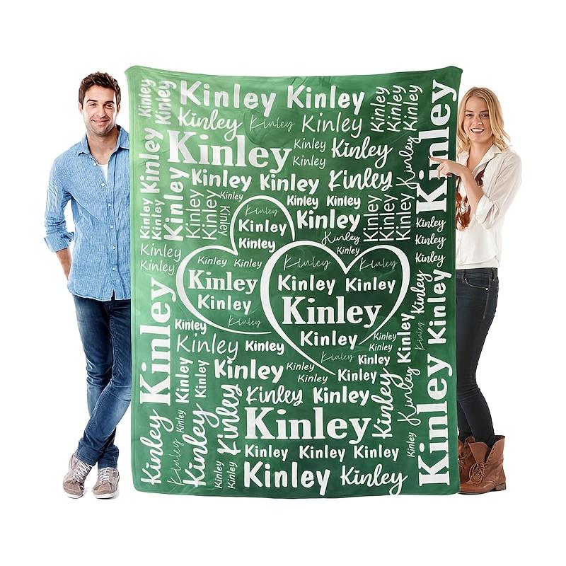 

Personalized Custom Name Blanket Flannel with Gradient Green Heart Name Design All Season Luxury Gift for Christmas Gift 75cmx90cm