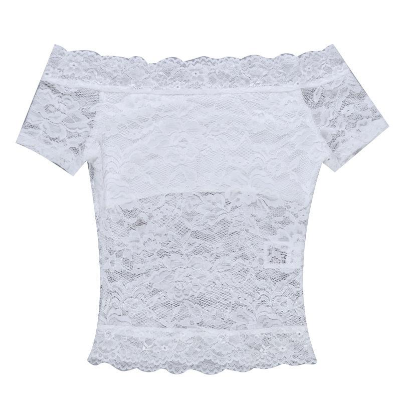 Europe and the United States hot-selling new one-word collar off-the-shoulder lace sexy fashion pure desire hollow short-sleeved T-shirt top women
