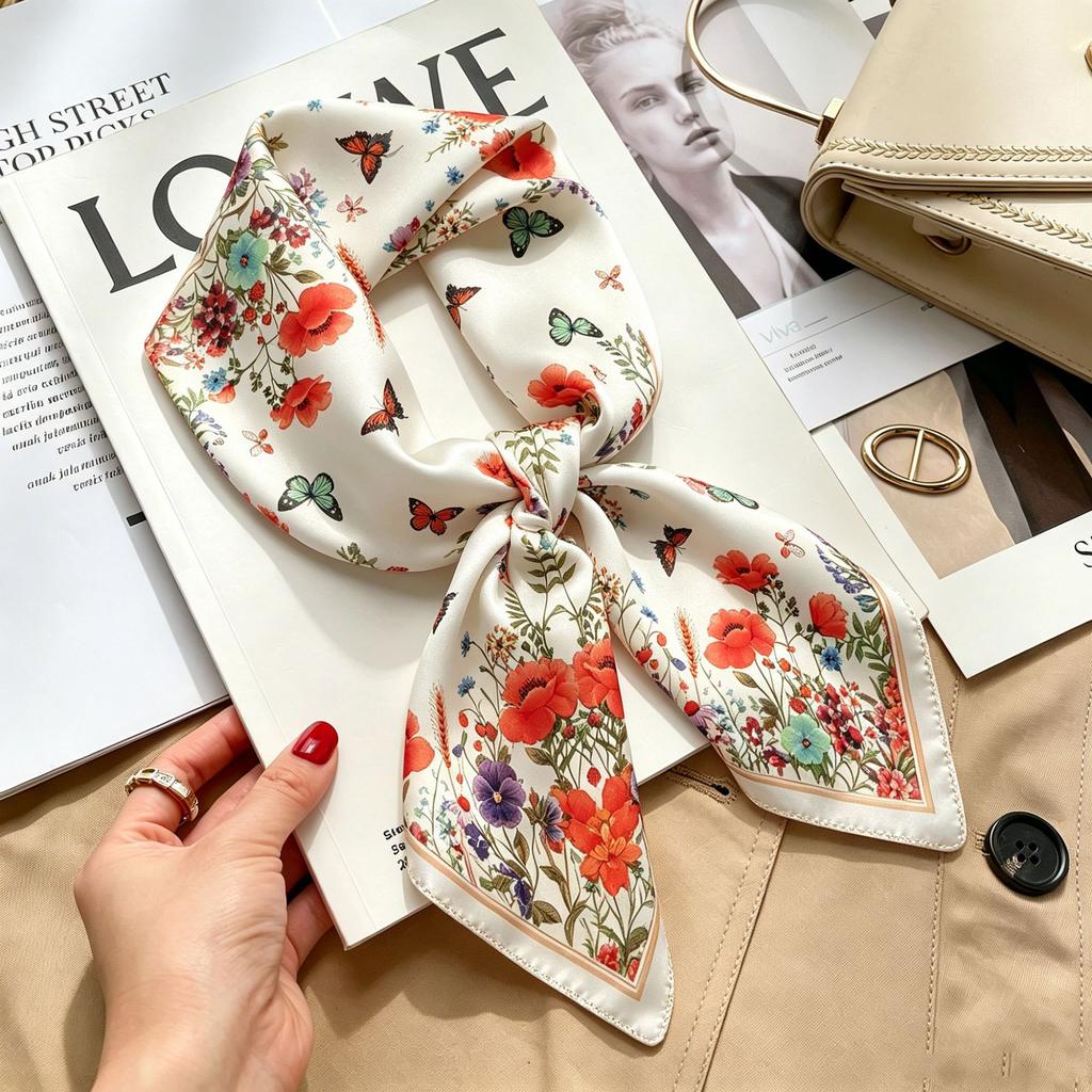 Spring and Autumn thin flight attendant occupation small scarf headscarf small square scarf female foreign style literary Korean versatile cartoon sil