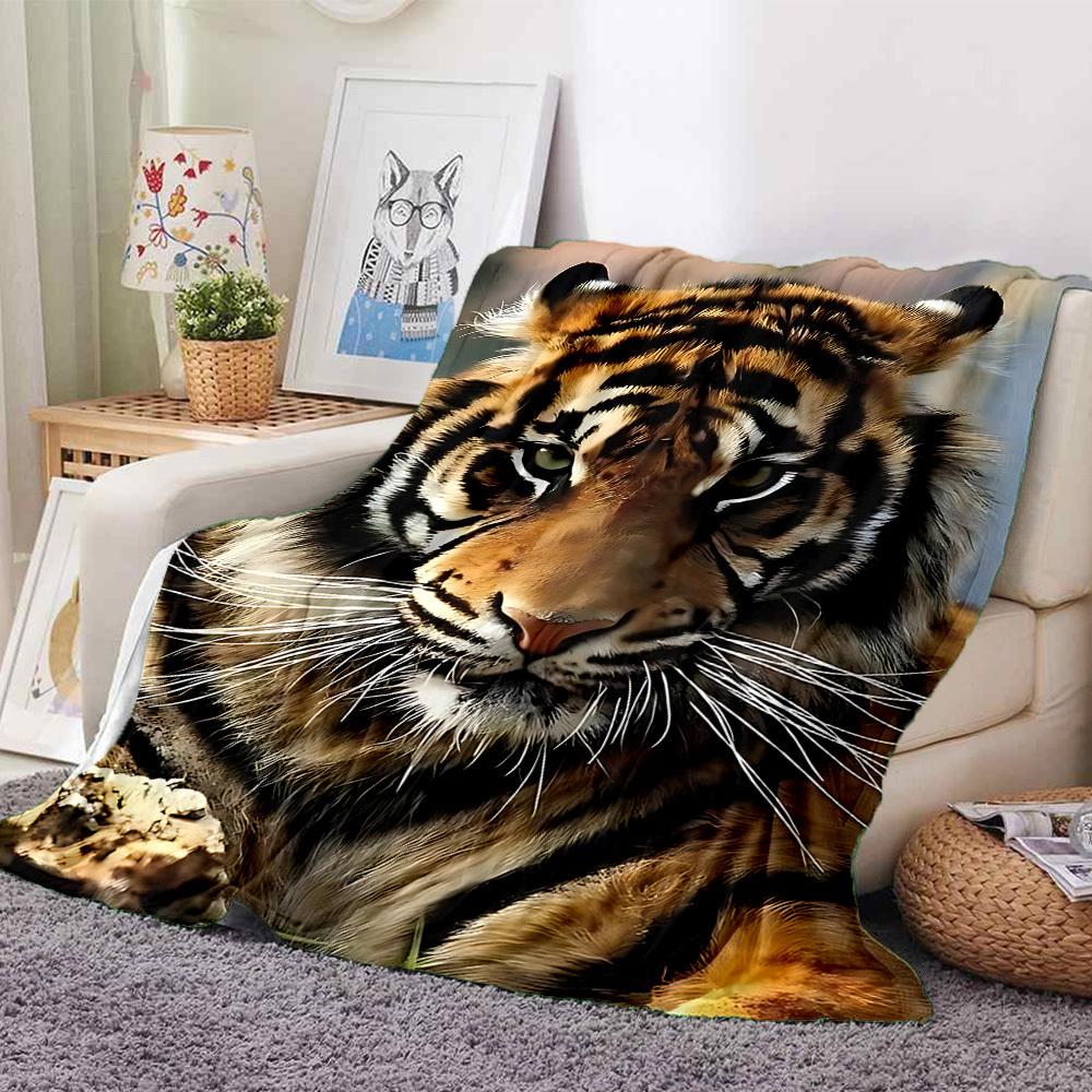 1pc Tiger Pattern Soft & Warm Polyester Knit Blanket, Digital Printed, All-Season Throw for Napping, Traveling, Sofa yy250906038