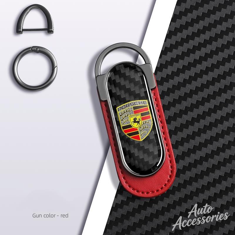 Car Carbon Fiber Keychain For Porsche Cayenne Panamera Macan 911 Taycan Boxster Cayman 918 Pajun Keyring Pendant Auto Accessory