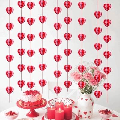 1.5m Heart Honeycomb Ball String Romantic Stereoscopic Hanging Love Streamer Reusable Easy To Install Wedding Garland