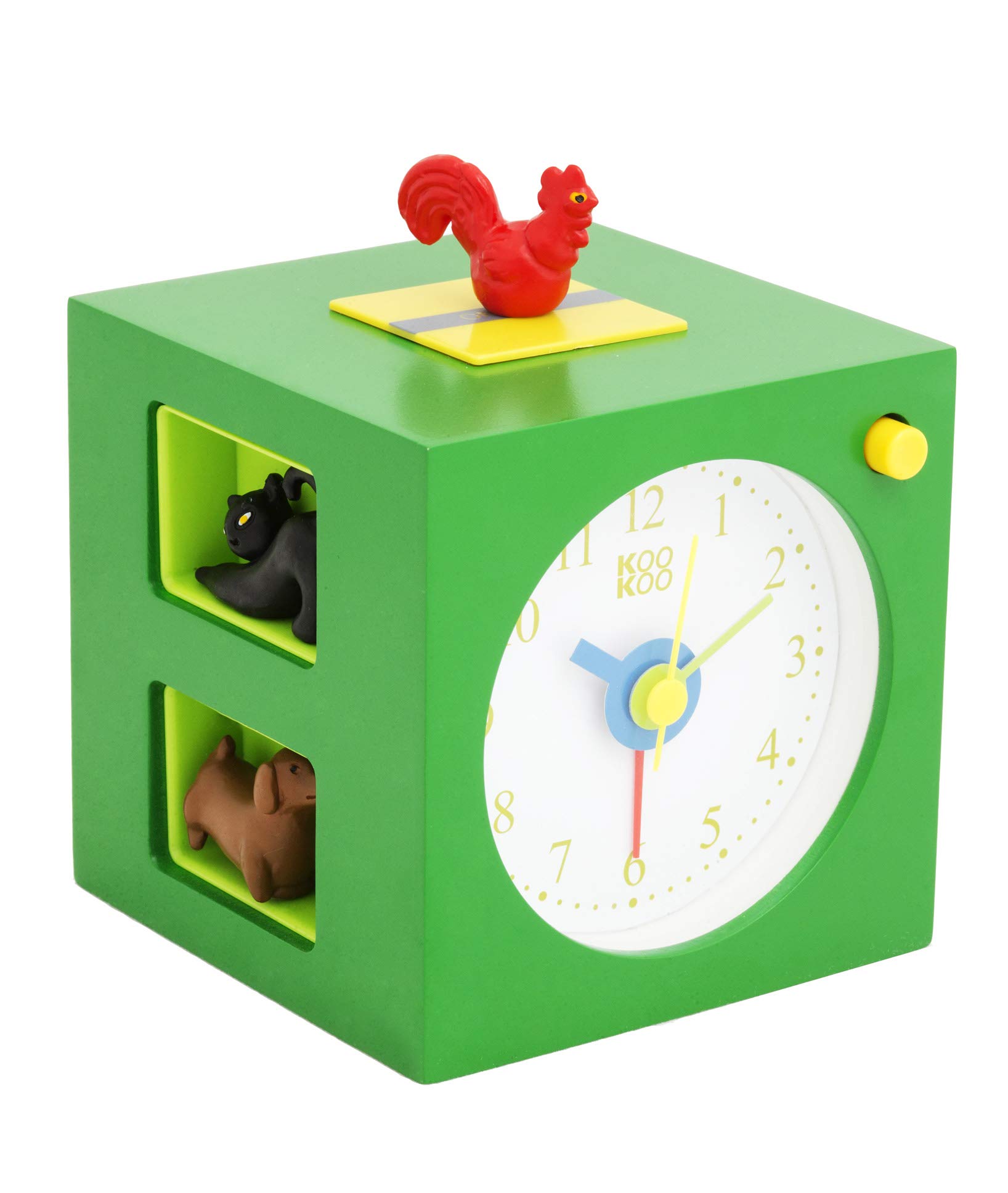 

KOOKOO Kids Alarm Clock, Green. Enjoy 5 magnetic animals and 5 animal sounds recorded in nature. Cute alarm clock for kids. Soothing sounds.