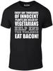 Eat Bacon T-Shirt - Funny T Shirt Vegetarian Plants Joke Vegan Retro Violence