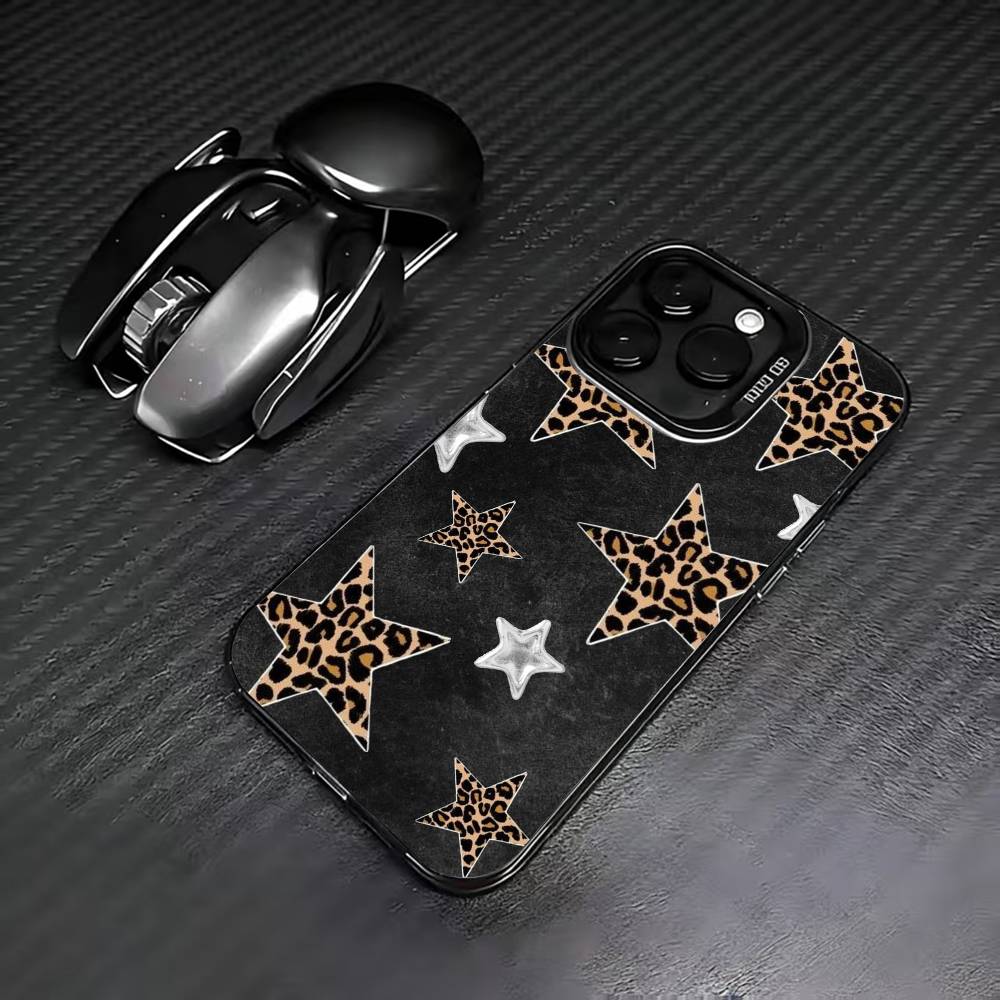 B-Schwarz L-Leopard P-Muster S-Stern Handyhülle Für iPhone 17,16,15,14,13,12,11 Plus,Pro Max,XS,Farbig Versilberte Innenabdeckung