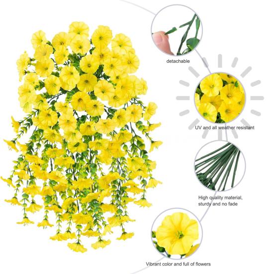 Künstliche Petunien zum Aufhängen, UV-beständig, Kunstpflanzen für den Außenbereich, gefälschte Petunienstreifen, Frühlings- und Sommerdekor für Zuhause, Kaminsims, Tür, Veranda, Terrasse