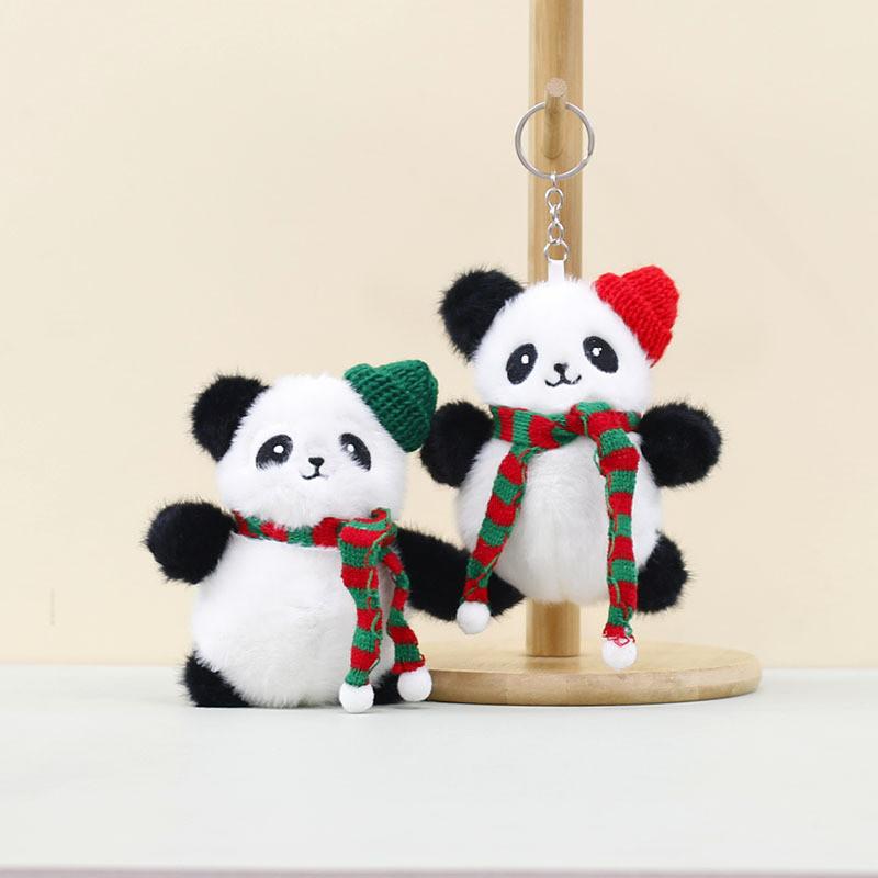 Charming Christmas Panda Pendant Keychain Soft Plush Animal For Kids And Adults