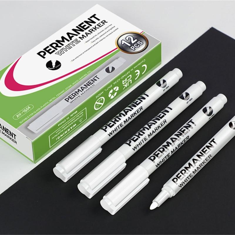 1/12 Stück Weißer Permanentmarker 0,2 mm Spitze Schnelltrocknend Wasserfest Für Papier Leder Stein Holz Glas Kleidung Metall
