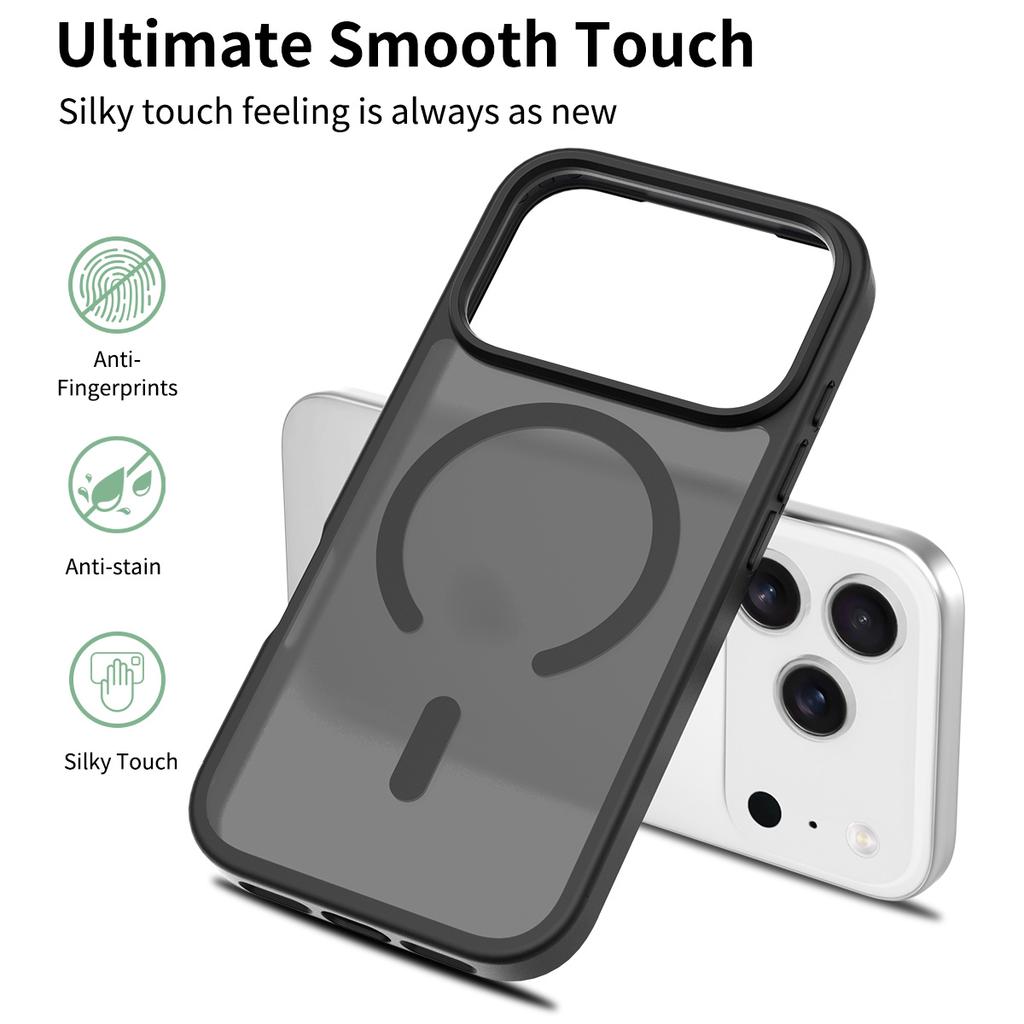 For iPhone 17 Pro Case Compatible with MagSafe TPU Frame Acrylic Back Phone Cover Skin Touch