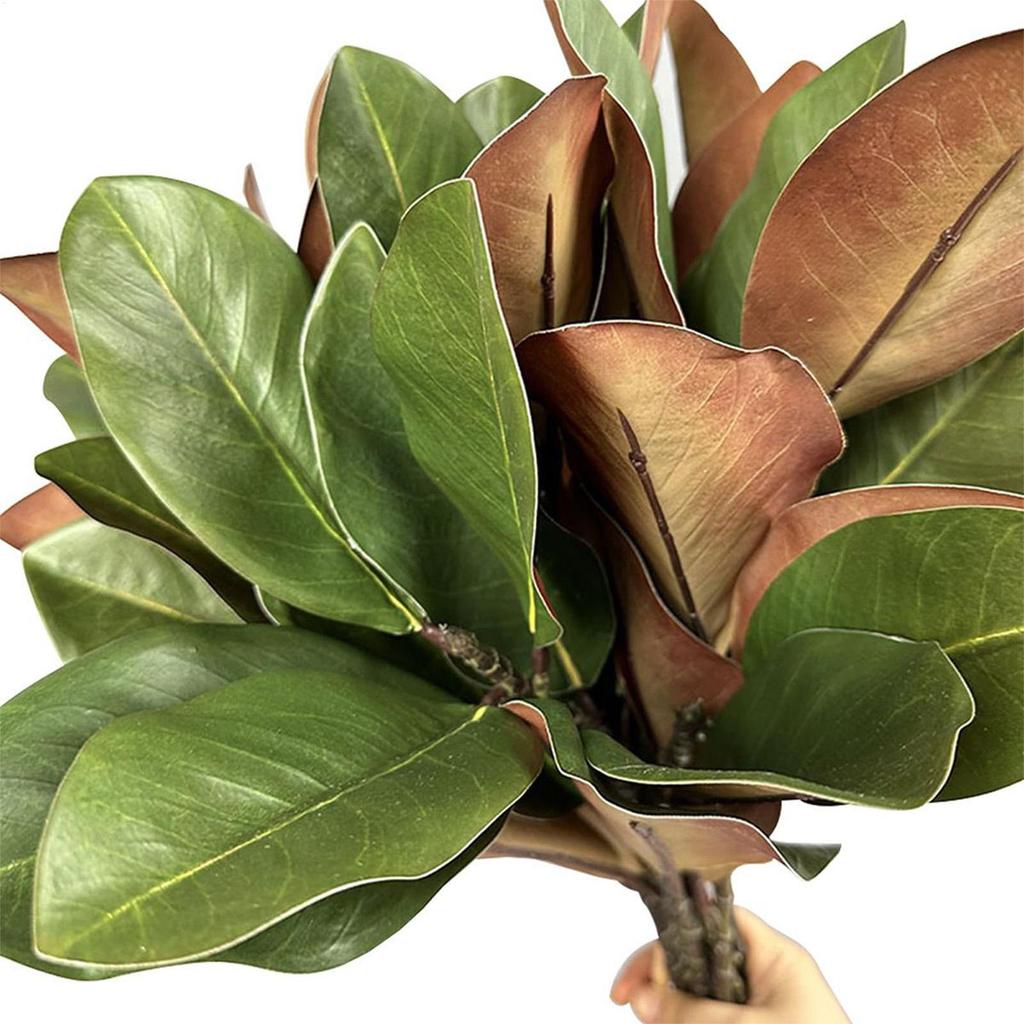 Faux Stems Artificial Magnolia Leaf Branches Real Touch Floral Art Fake Magnolia Plant Lifelike Handmade Simulated Green Plants