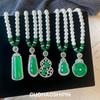 Green Chalcedony Pearl Necklace Pendant Chinese Style Light Luxury Temperament Sweater Chain Holiday Gift All-match Necklace