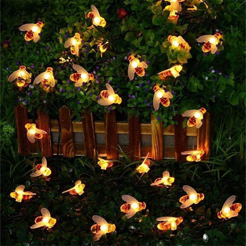 8 Modes Solar Light Crystal Ball Honey Bee LED String Lights Fairy Lights Garlands for Christmas Party Easter Outdoor Decoration