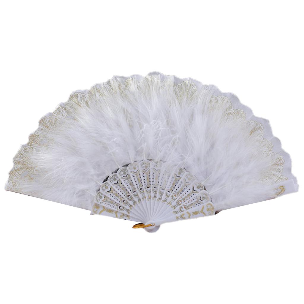 Elegant Lace Feathered Fan for Women 1920s Vintage Styles Flapper Folding Handheld Hand Fan for Cosplay Parties Event