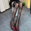 Lace Thigh High Socks With Rose Pattern Hollows Out Design Breathable Over Knee Stockings For Women Comfortable Polyester