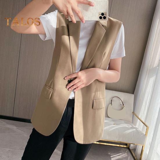 Dámská obchodní vesta s rozepínací límec na jeden knoflík zapínání bez rukávů střední délka formální kancelářský oděv jednobarevný cardigan vesta do práce