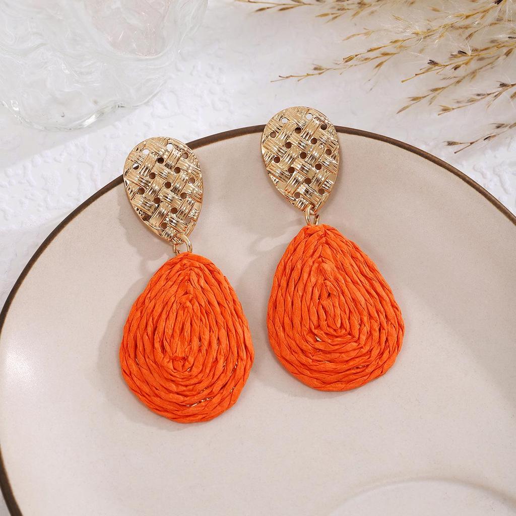 Retro bohémské oválné náušnice z rafie pro ženy